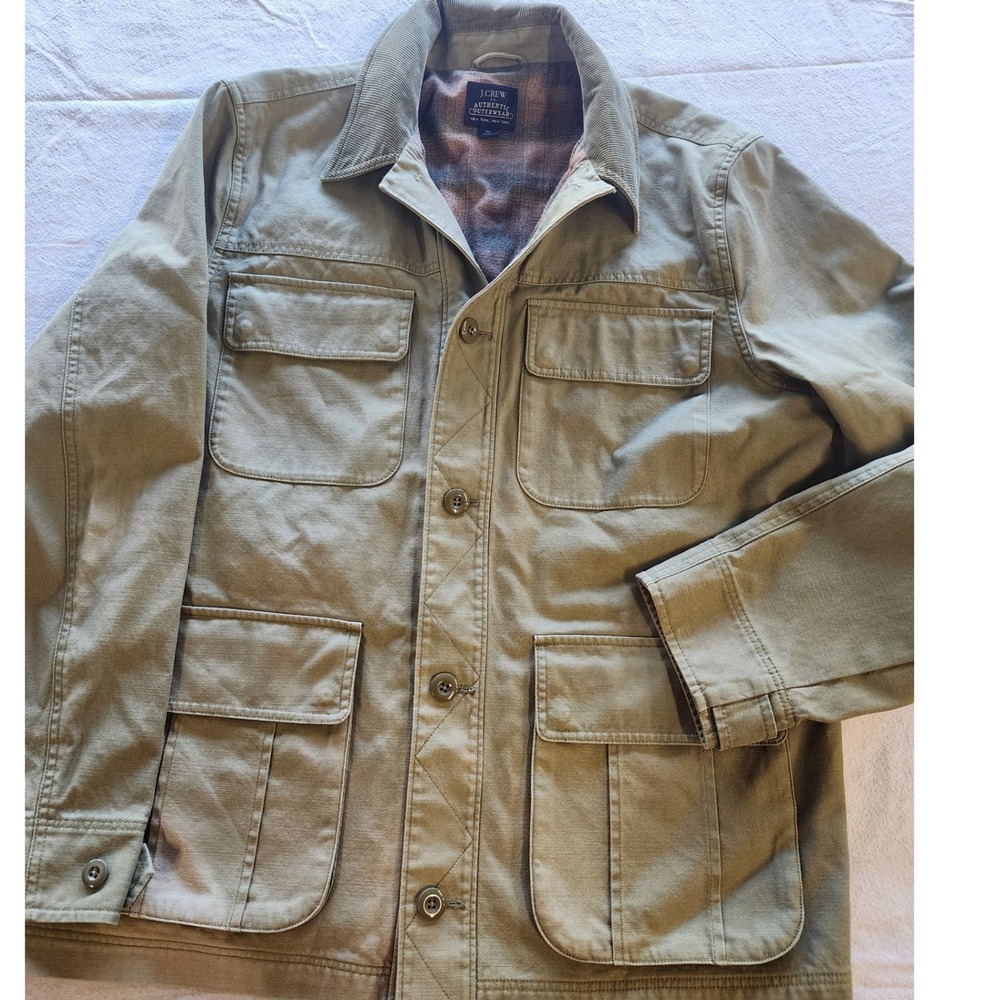 🌲 J.Crew Flannel Lined Chore Field Coat Olive Green Corduroy gorpcore - Picture 2 of 8